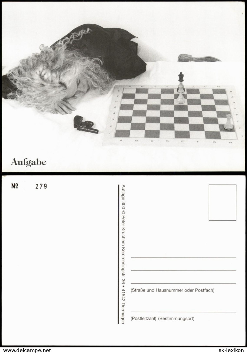 Schach Chess Limitierte Motivkarte "Aufgabe" Frau Vor Schachbrett 1990 - Contemporain (à Partir De 1950)