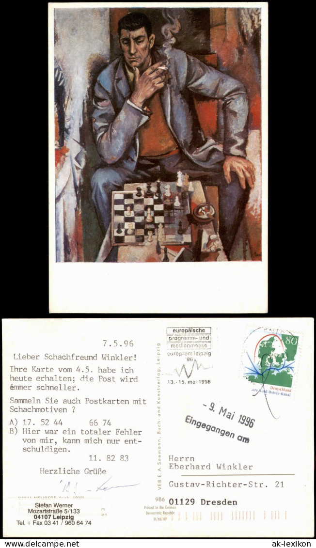 Schach Chess Motivkarte Mann Vor Schachbrett, Künstlerkarte 1996 - Contemporain (à Partir De 1950)