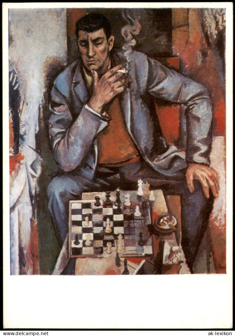 Schach Chess Motivkarte Mann Vor Schachbrett, Künstlerkarte 1996 - Contemporain (à Partir De 1950)