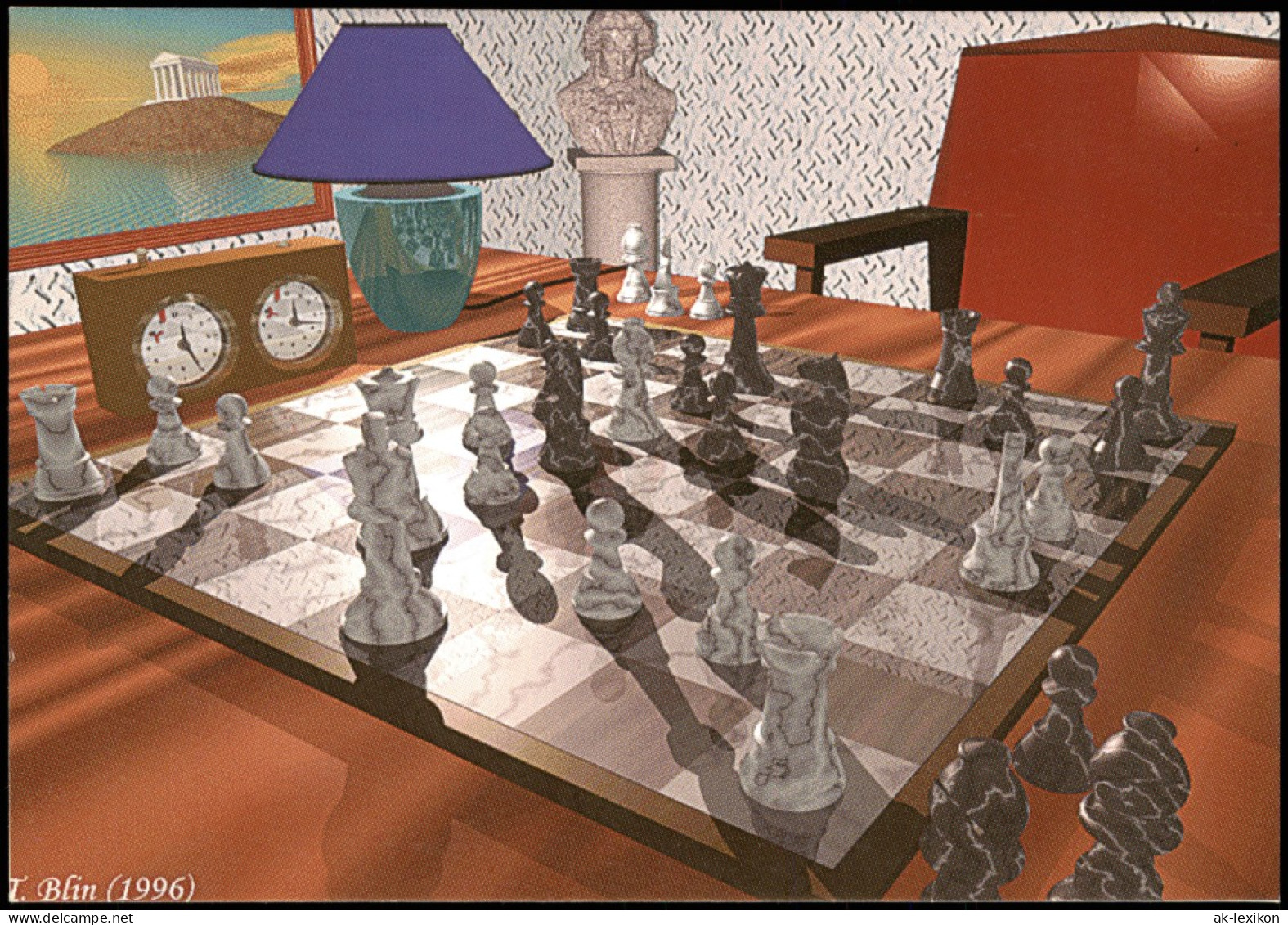 Schach Chess Motivkarte Thierry Blin Harmonie échiquéenne 1996 - Contemporain (à Partir De 1950)