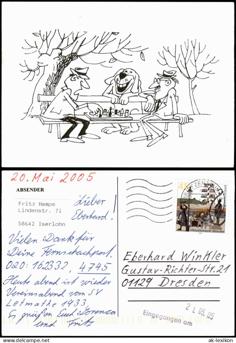 Schach (Chess) Motivkarte Illustration Hund Lacht über Schachspieler 2005 - Contemporain (à Partir De 1950)