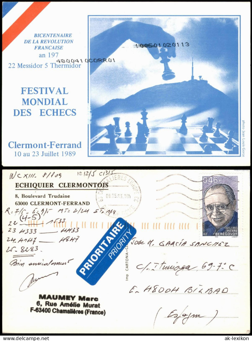 Schach Motiv-AK FESTIVAL MONDIAL DES ECHECS Clermont-Ferrand 2003/1989 - Contemporain (à Partir De 1950)