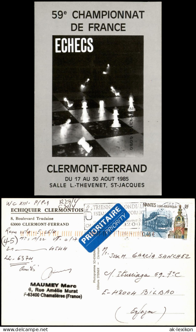 Schach Motivkarte CHAMPIONNAT DE FRANCE ECHECS CLERMONT-FERRAND 2000/1985 - Contemporain (à Partir De 1950)