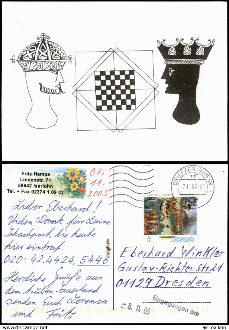 Ansichtskarte  Schach (Chess) Motivkarte Schachbrett-Muster 2005 - Contemporain (à Partir De 1950)