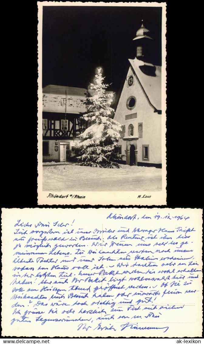 Ansichtskarte Rhöndorf-Bad Honnef Weihnachtsbaum Vor Kirche Bei Nacht 1964 - Bad Honnef