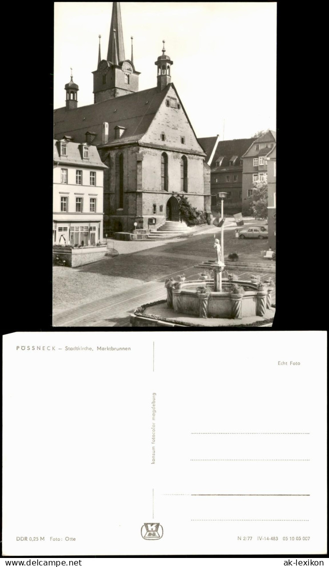 Ansichtskarte Pößneck DDR AK Mit Stadtkirche, Marktbrunnen 1977 - Pössneck