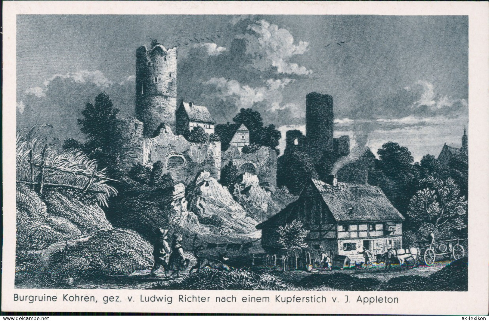 Ansichtskarte Kohren-Sahlis Burgruine - Künstlerkarte 1928 - Kohren-Sahlis