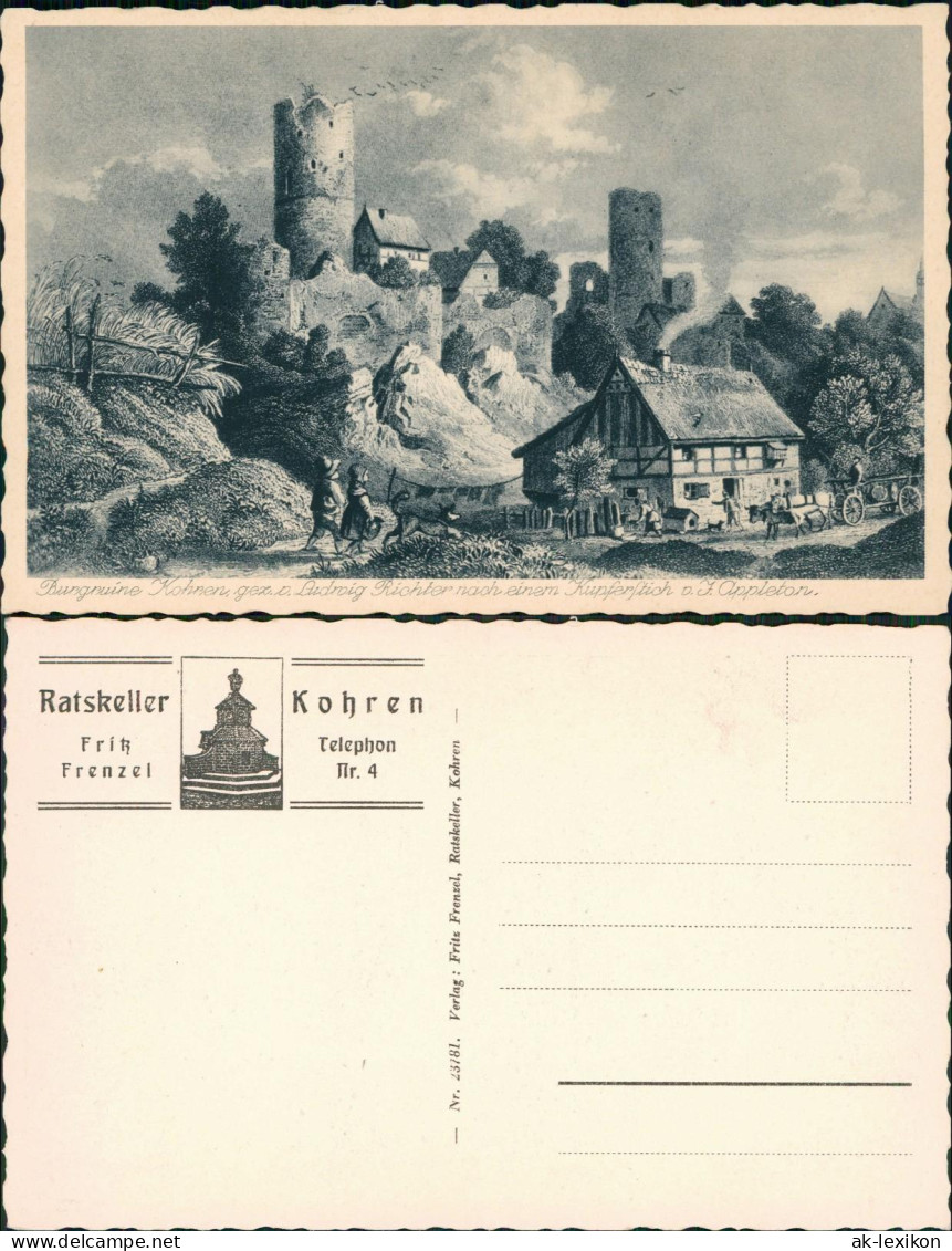 Ansichtskarte Kohren-Sahlis Burgruine - Künstlerkarte 1928 - Kohren-Sahlis
