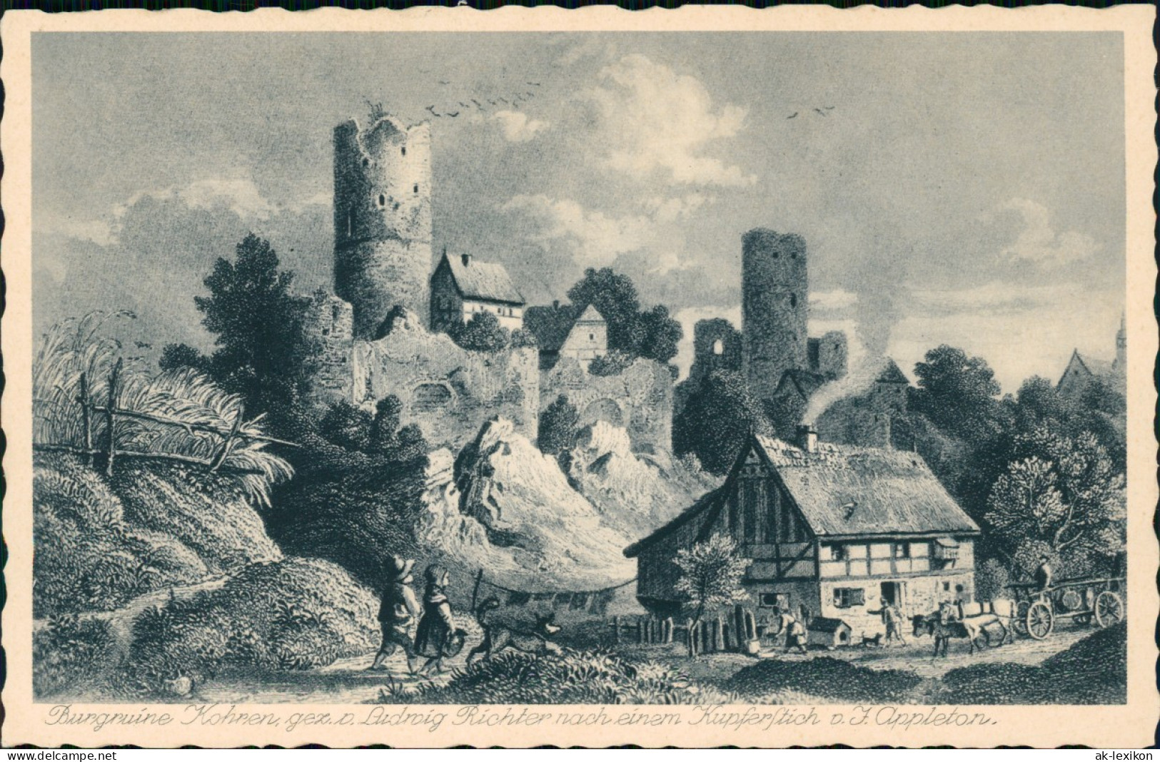 Ansichtskarte Kohren-Sahlis Burgruine - Künstlerkarte 1928 - Kohren-Sahlis