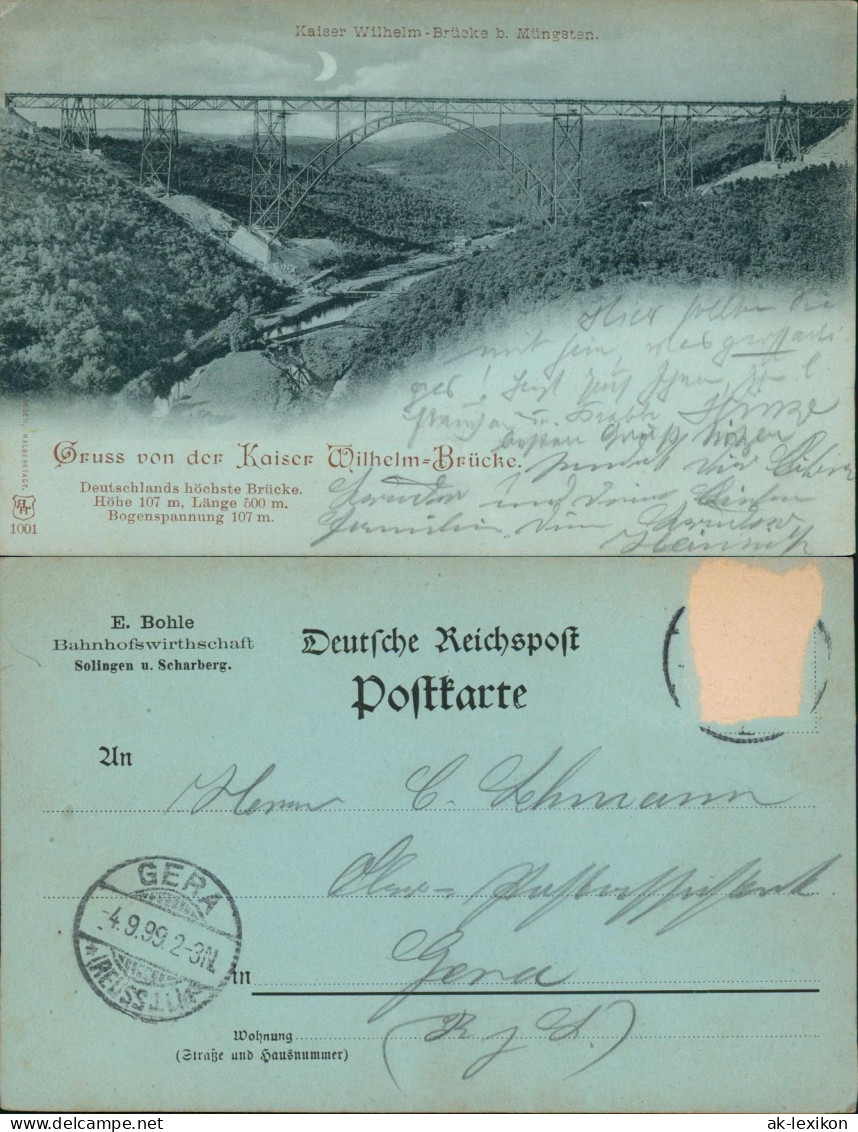 Ansichtskarte Remscheid Kaiser-Wilhelm-Brücke - Mondscheinlitho 1899 - Remscheid