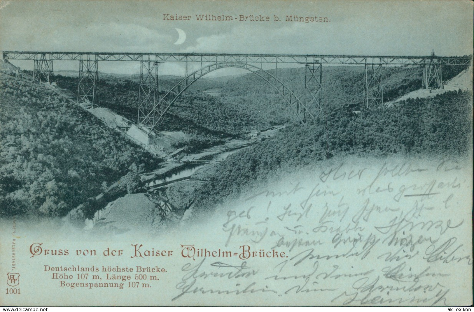 Ansichtskarte Remscheid Kaiser-Wilhelm-Brücke - Mondscheinlitho 1899 - Remscheid