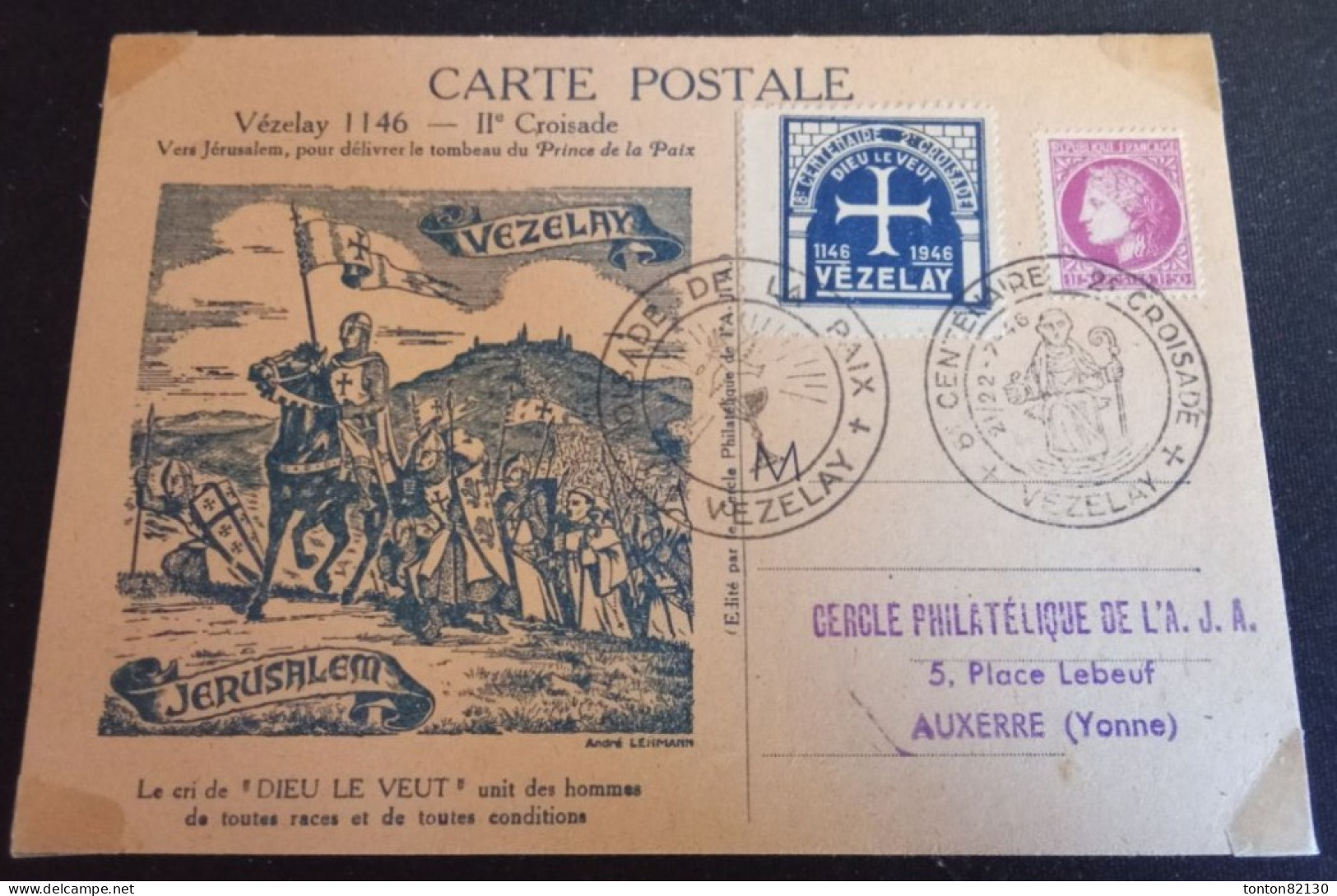 FRANCE  FDC 8 éme CENTENAIRE DE LA 2 éme CROISADE DE LA PAIX  VEZELAY 21/22 JUILLET 1946 RARE - ....-1949