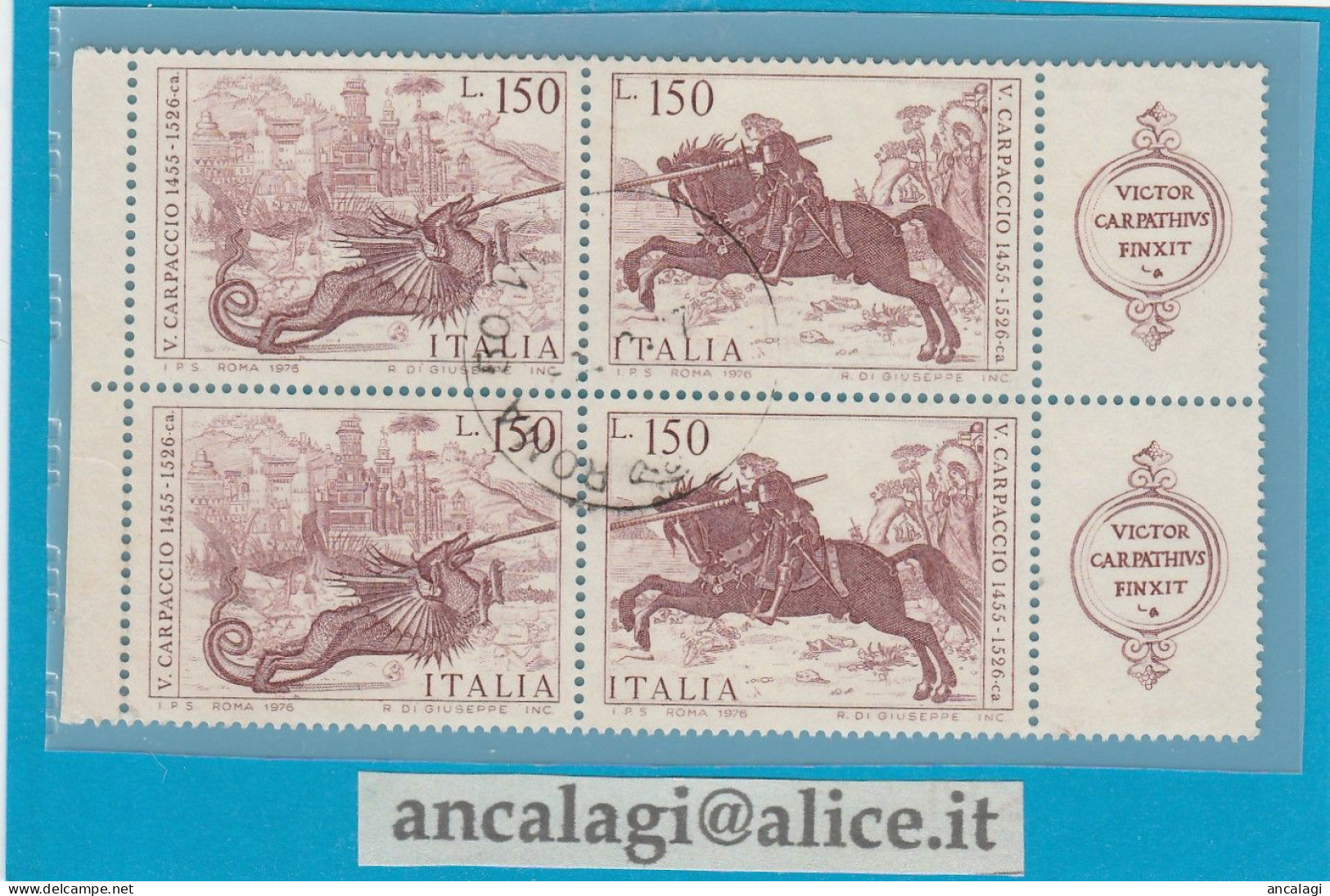 USATI ITALIA 1976 - Ref.0364C "VITTORIO CARPACCIO" Blocco Di 2 Serie Di 2 Val. Con Appendice - - 1971-80: Used