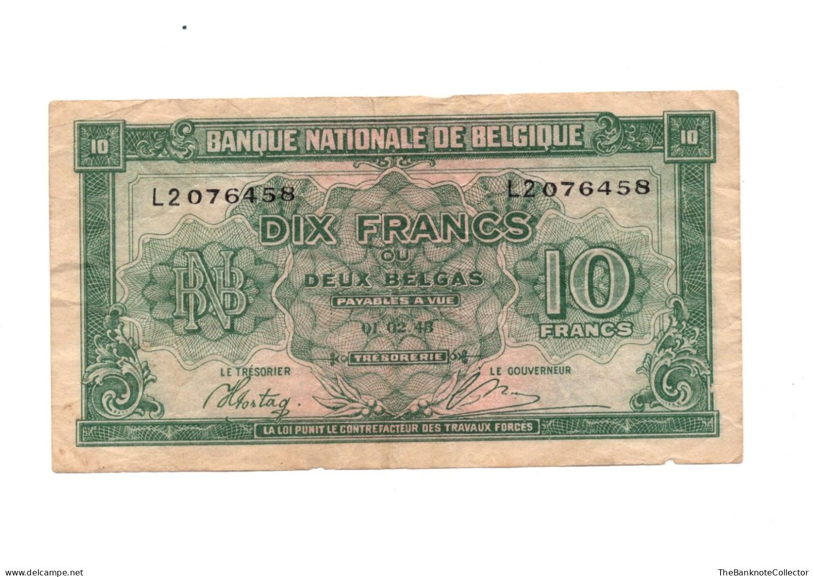 Belgium 10 Francs 1943 WWII P-122 Fine - 10 Francos