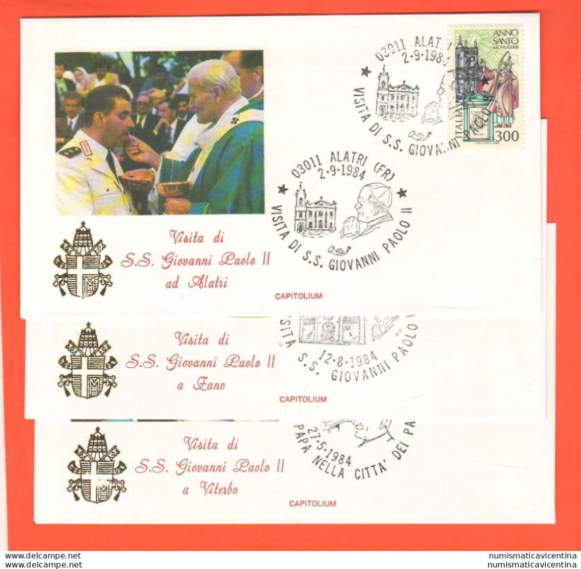 FDC Vaticano Viaggi Papa Wojtyla In Italia Nel 1984 X 14 Buste FDC Capitolium Viterbo Fano Varallo Pavia Arona Paola - FDC