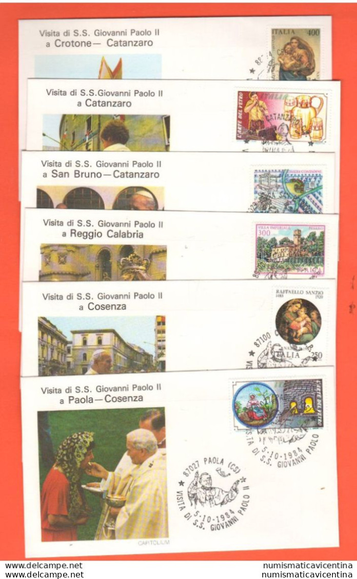 FDC Vaticano Viaggi Papa Wojtyla In Italia Nel 1984 X 14 Buste FDC Capitolium Viterbo Fano Varallo Pavia Arona Paola - FDC