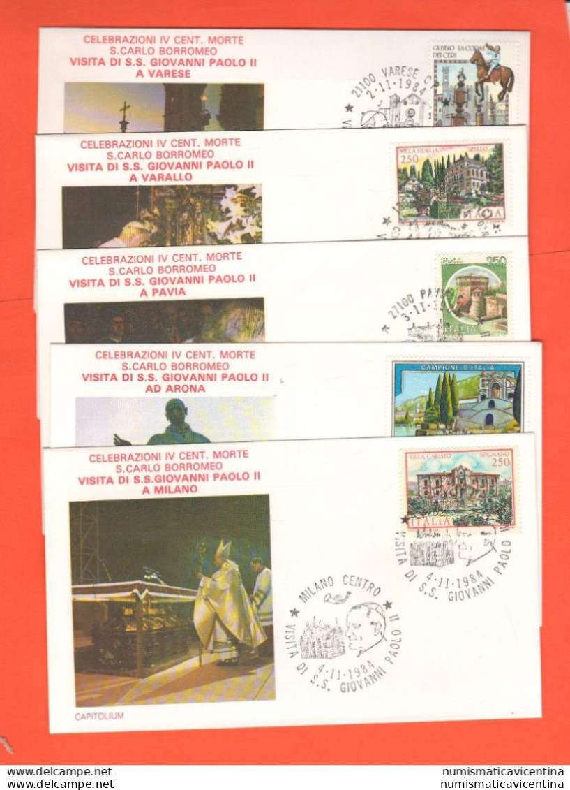 FDC Vaticano Viaggi Papa Wojtyla In Italia Nel 1984 X 14 Buste FDC Capitolium Viterbo Fano Varallo Pavia Arona Paola - FDC