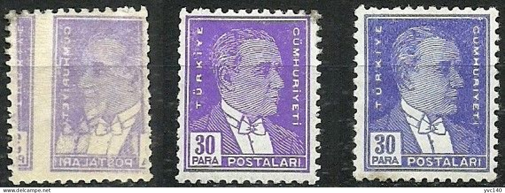 Turkey; 1936 3rd Ataturk Issue Stamps 30 P. "Abklatsch Error And Color Tone Variety" (2 Stamps) - Ungebraucht