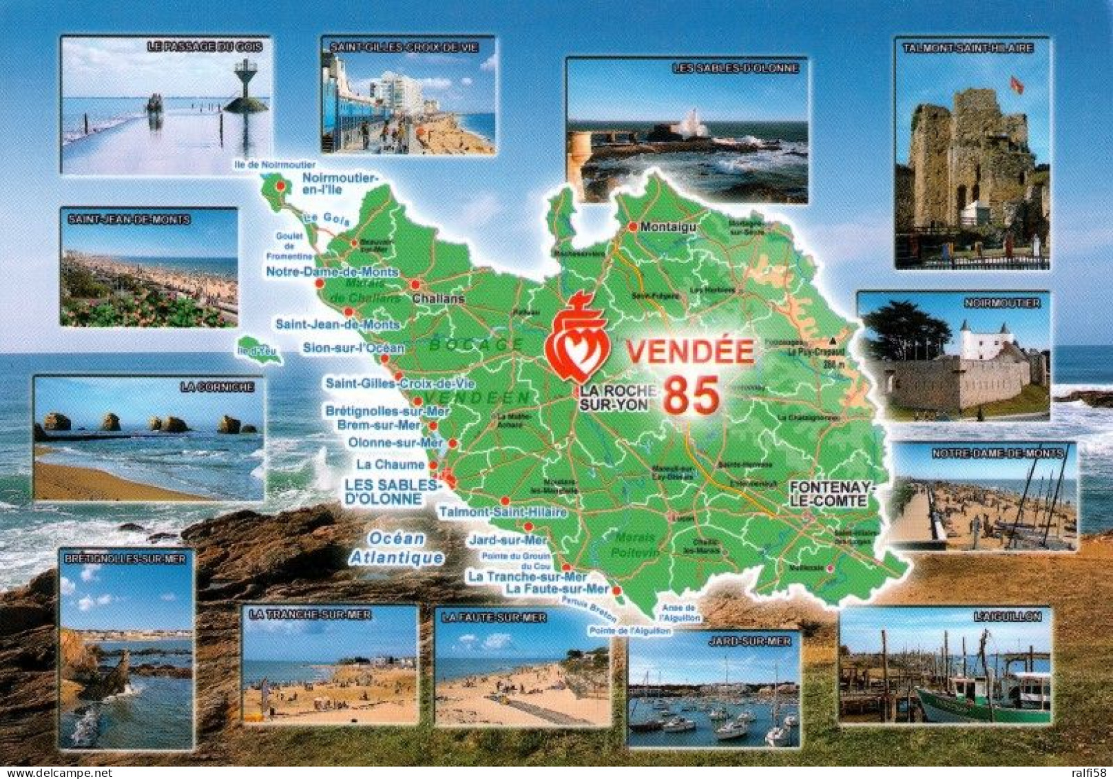 1 Map Of France * 1 Ansichtskarte Mit Der Landkarte - Département Vendée - Ordnungsnummer 85 * - Maps