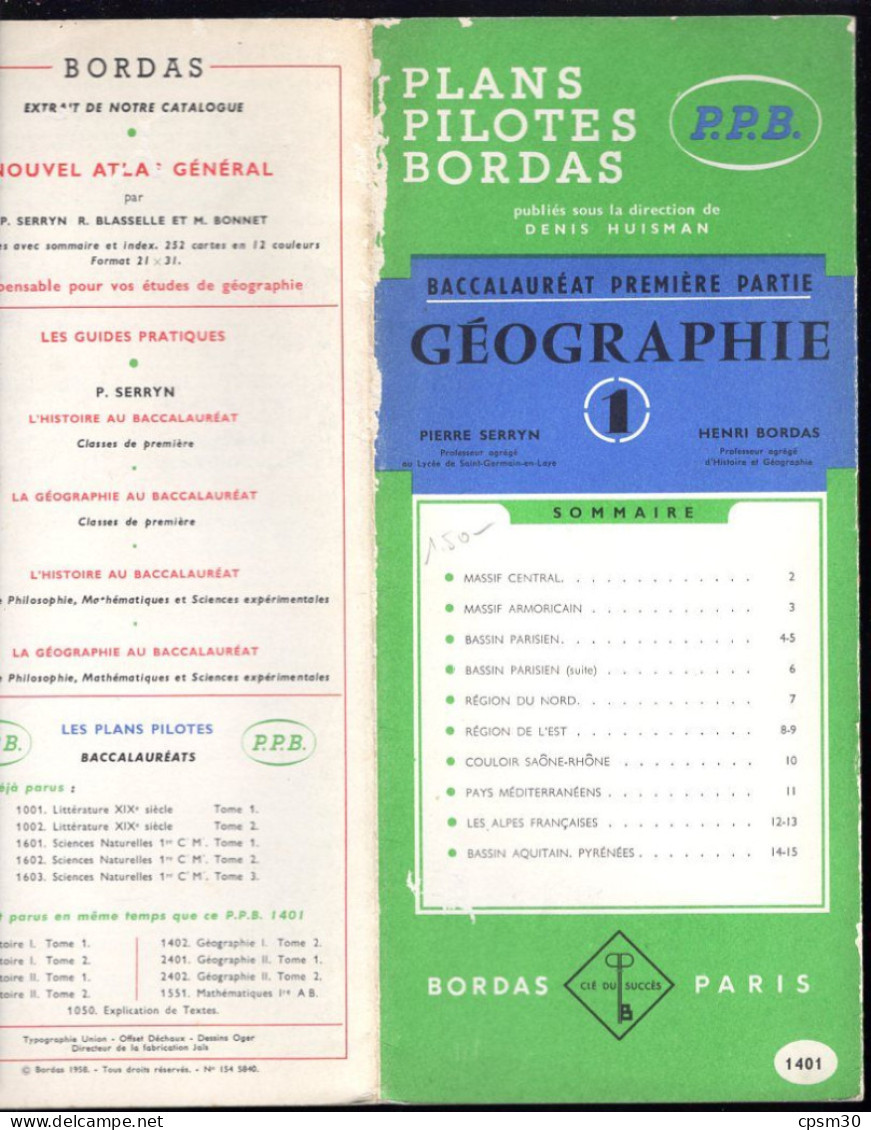 Carte Plans Pilotes BORDAS N°1401, 1958 - Wegenkaarten