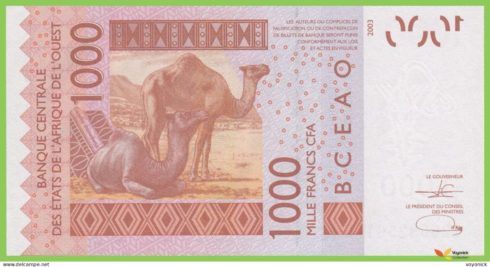 Voyo SENEGAL 1000 Francs 2003/2022 P715Kv B121Kv K UNC - Sénégal