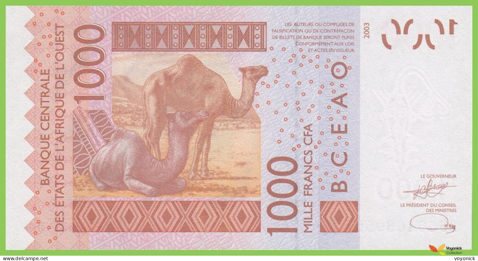 Voyo SENEGAL 1000 Francs 2003/2023 P715Kw B121Kw K UNC - Senegal