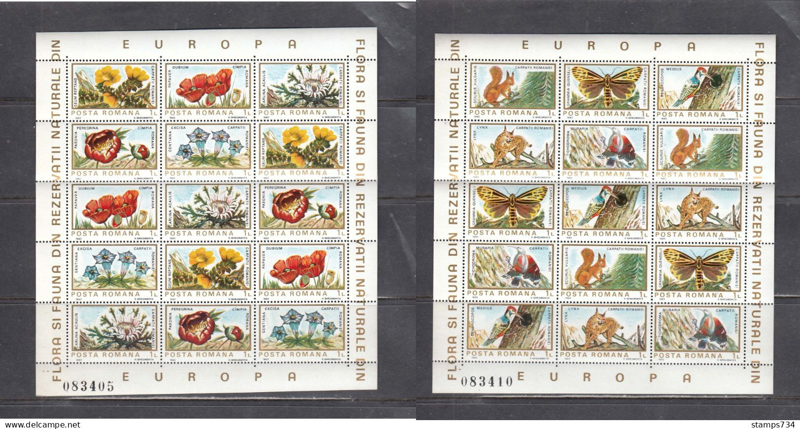 Romania 1983 - Flora And Fauna, Mi-Nr. 3982/91 In Two Sheets, MNH* - Nuovi