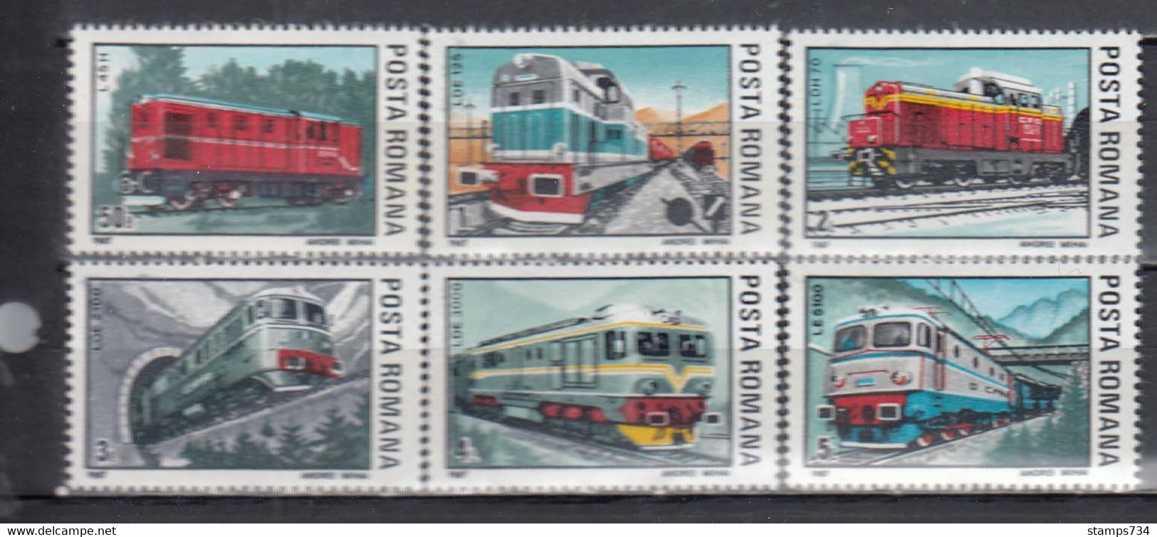Romania 1987 - Trains, Mi-Nr. 4366/71, MNH** - Neufs