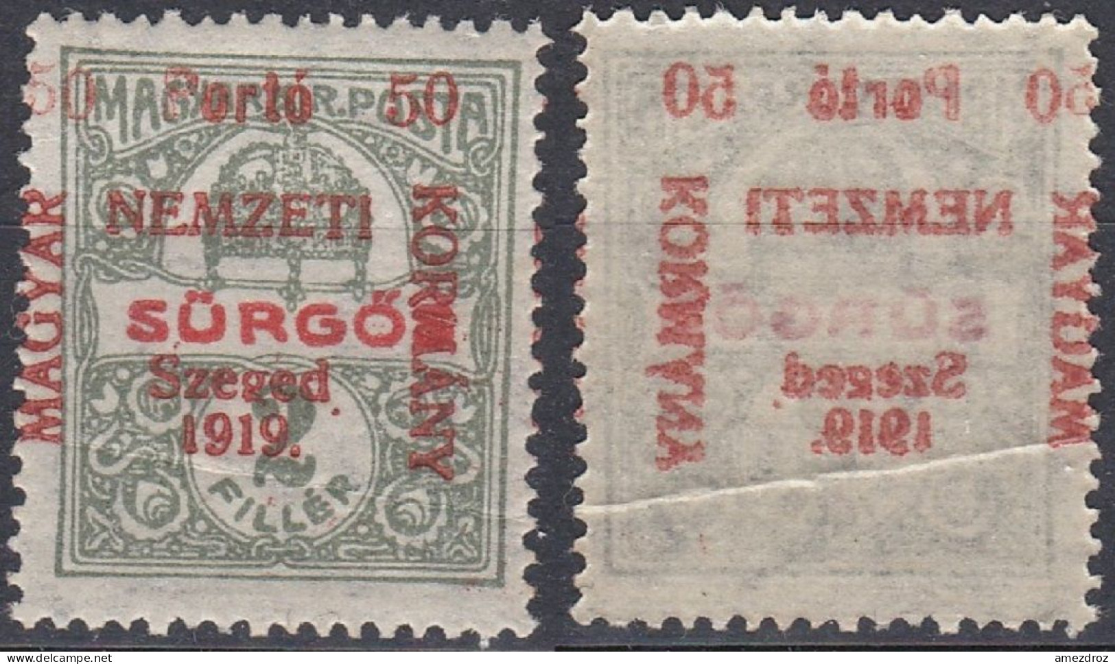 Hongrie Szeged 1919 Mi 2 * Surcharge Recto-verso  (A12) - Szeged