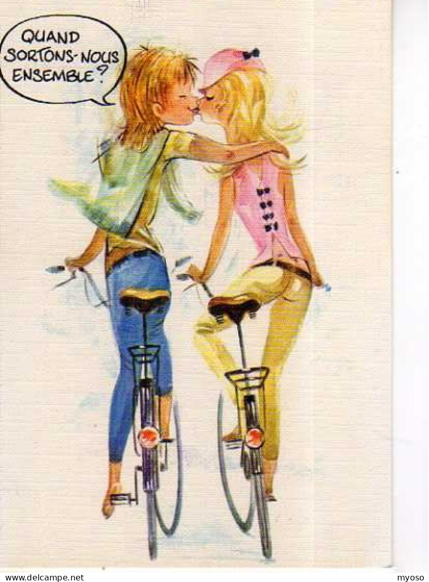 Non Signe, Couple De Jeunes A Bicyclettes Quand Sortons Nous Ensemble? - Contemporain (à Partir De 1950)