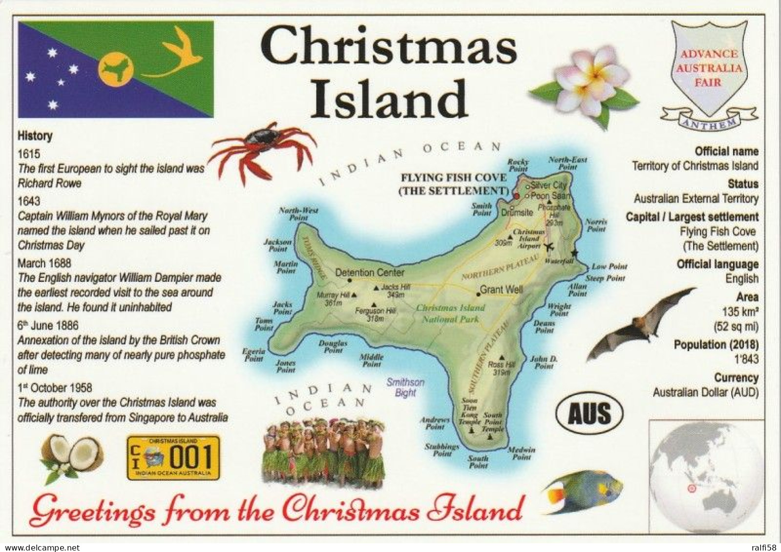 1 Map Of Christmas Island * 1 Landkarte Von Christmas Island Mit Informationen Und Der Flagge Von Christmas Island * - Landkarten
