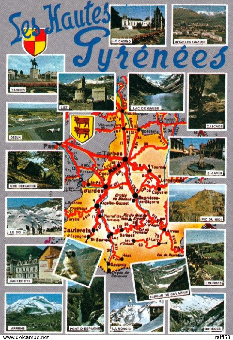 1 Map Of France * 1 Ansichtskarte Mit Der Landkarte - Département Hautes-Pyrénées - Ordnungsnummer 65 * - Landkarten