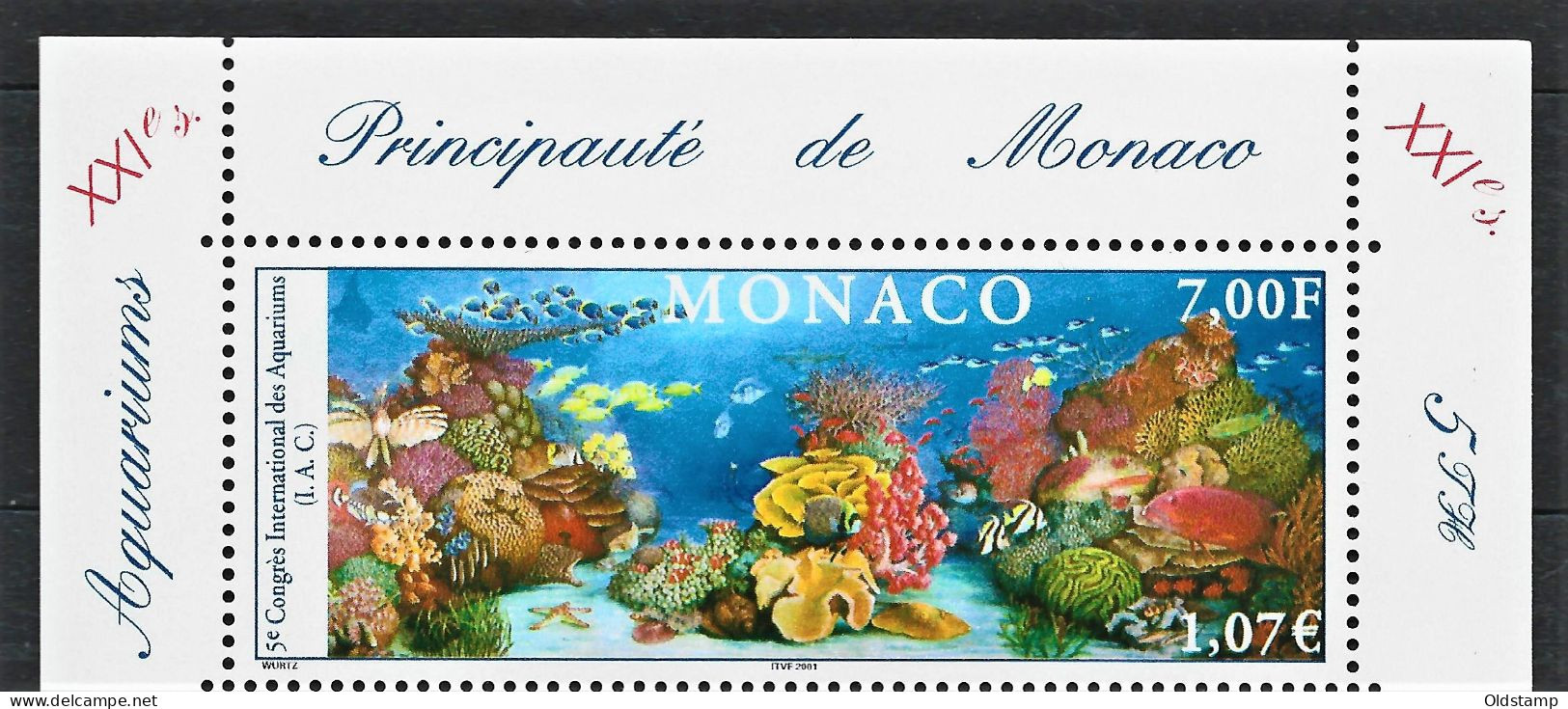 Monaco 2000 Marine Life Tropical Fish MNH Margin Stamp Luxe Сorals Undersea Aquarium Congress World Sea Ocean - Marine Life