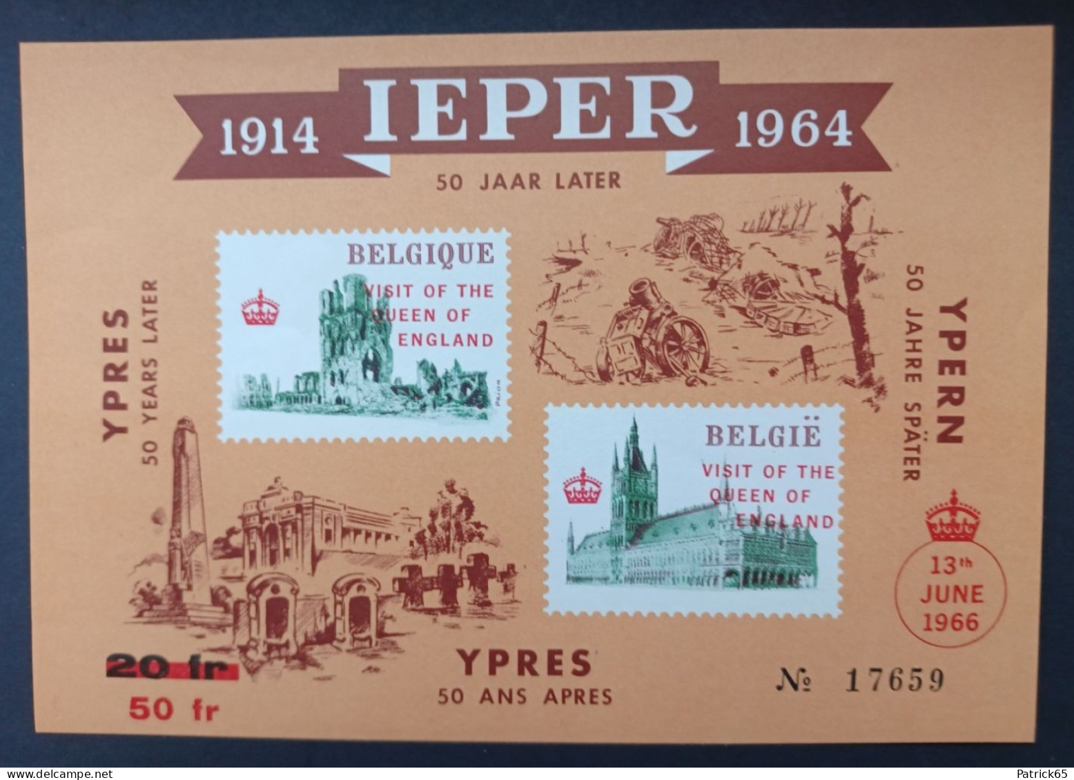 Belgié 1966 Ieper 50 Jaar Na W.O.1-opdruk-"Visit Of The Queen Of England" Obp.nr.E-101  MNH-Postfris - Erinnophilia [E]