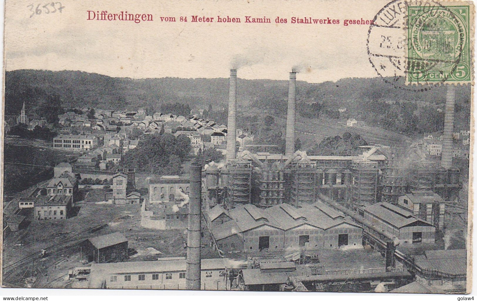 36597# Luxembourg Luxemburg DIFFERDINGEN BLICK VOM 84 METER HOHEN KAMIN DES STAHLWERKES 1908 J.M. Bellwald,Echternach - Differdingen