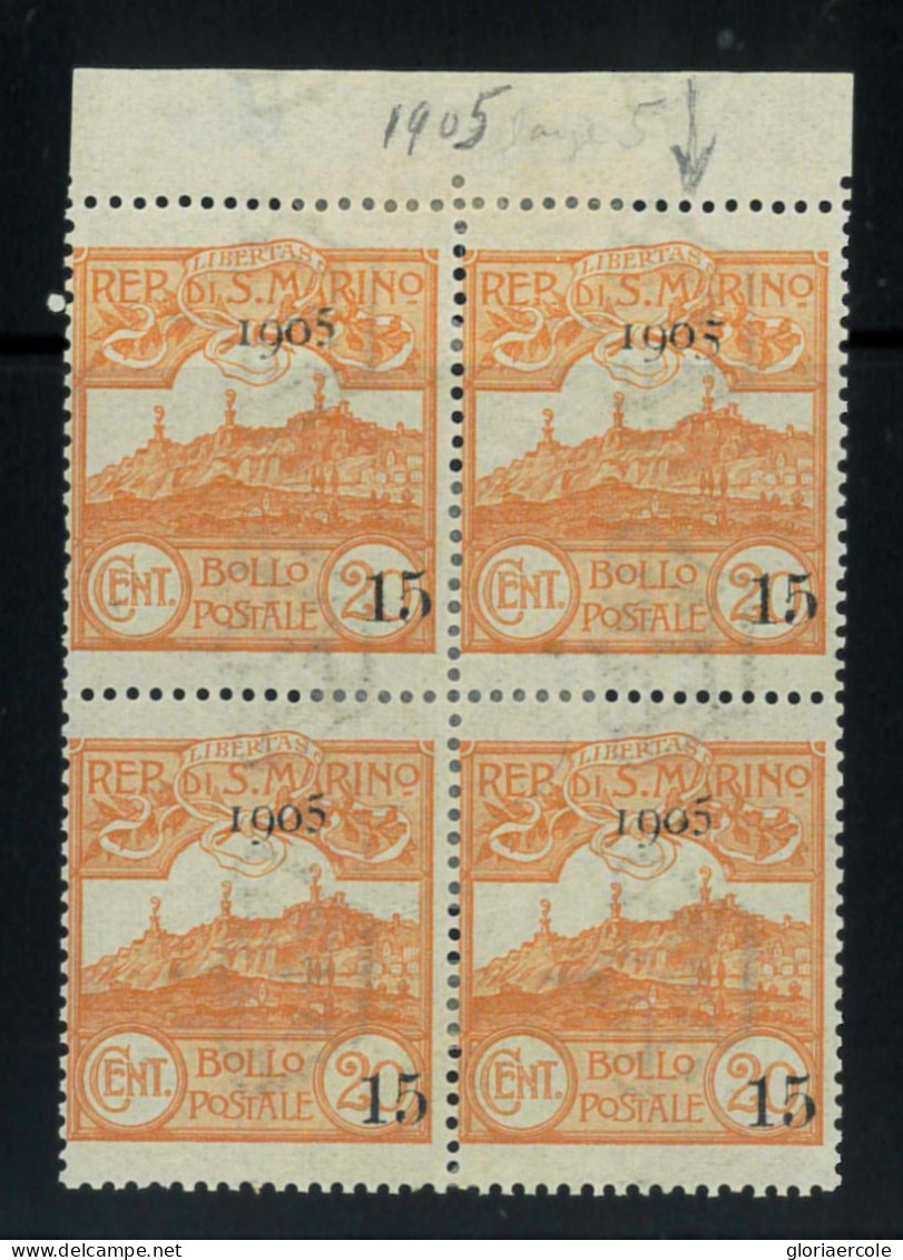 P2971 B - SAN MARINO YVERT 46 A IN BLOCK OF FOUR WITH 3 NORMAL ONES, MNH - Unused Stamps
