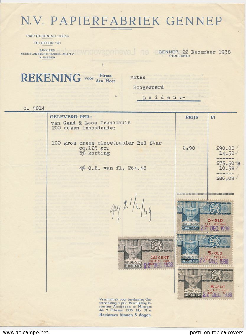 Omzetbelasting Diverse Waarden - Gennep 1938 - Revenue Stamps