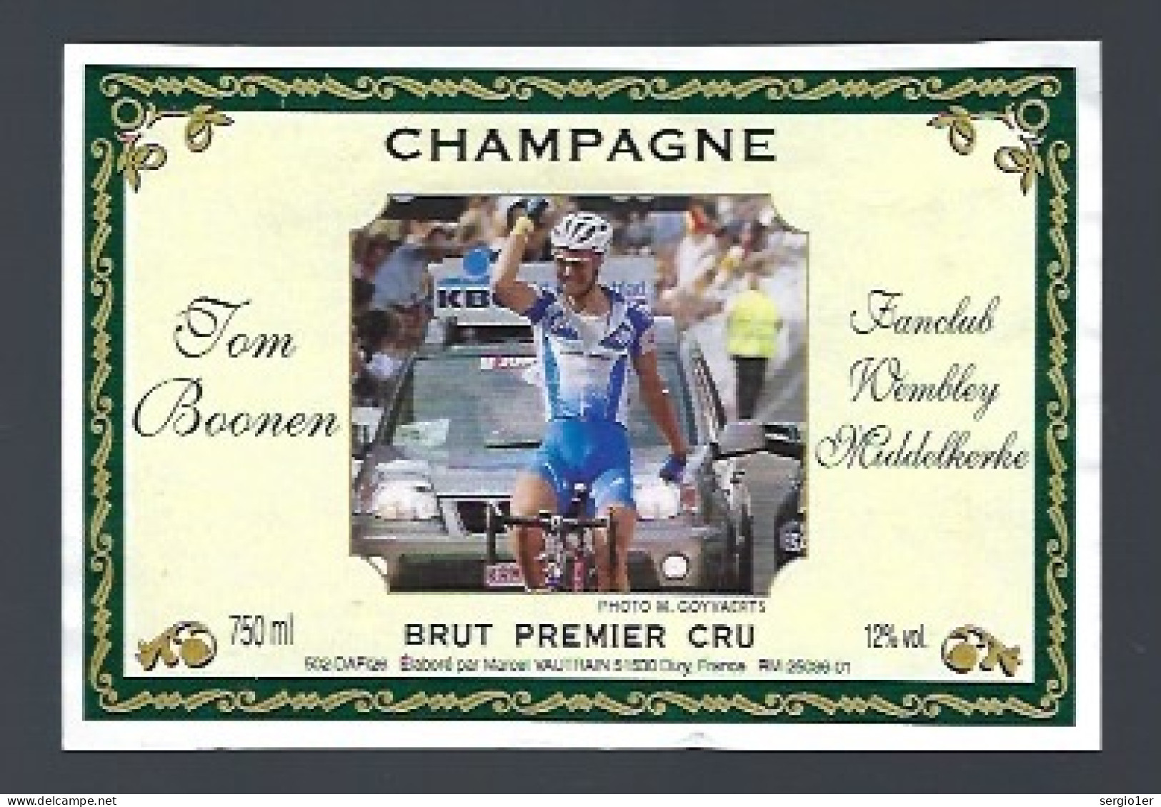 Etiquette Champagne  Brut 1er Cru  Tom Boonen  Marcel Vautrai Dizy Marne 51 - Champagne