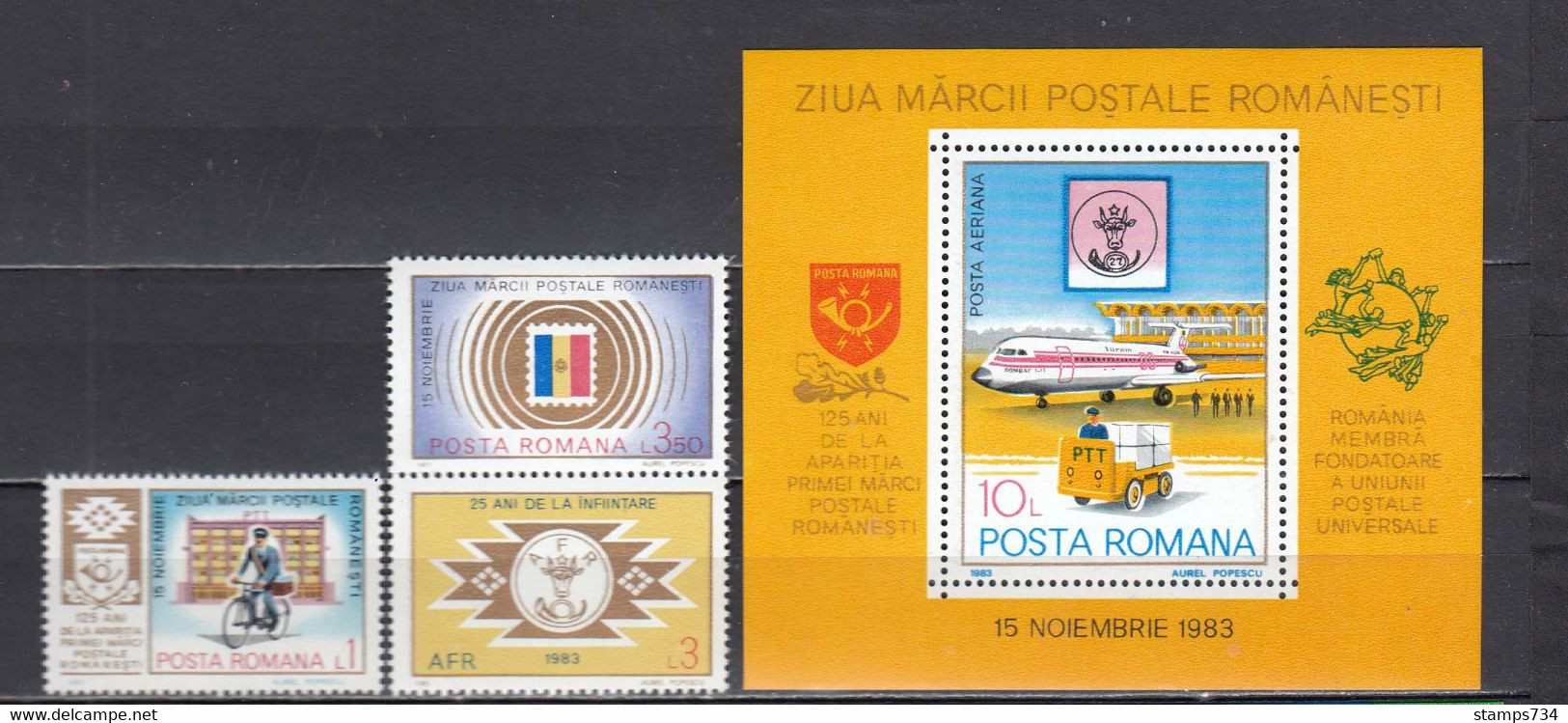 Romania 1983 - Day Of The Stamp, Mi-Nr. 3978/79Zf.+Bl. 195, MNH** - Unused Stamps
