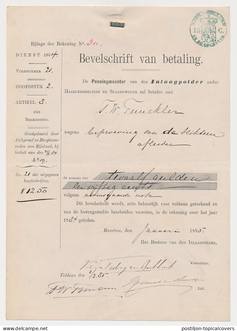 Fiscaal Stempel - Bevelschrift Inlaagpolder 1884 + Nota - Fiscales