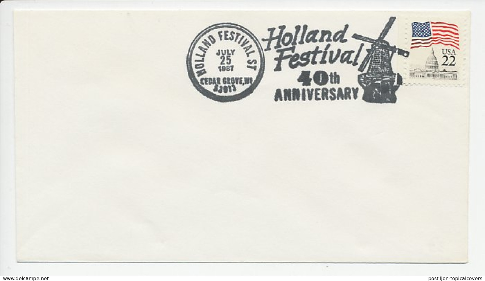 Cover / Postmark USA 1987 Windmill - Holland Festival - Molinos
