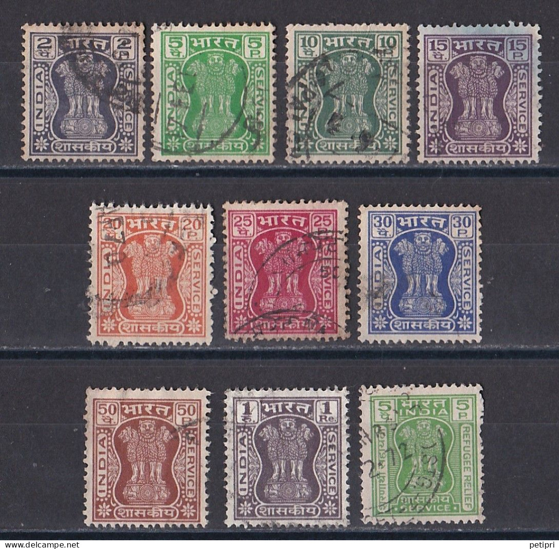 Inde  - Timbre De Service  Y&T N°  36  38  40  41  42  42a  43  44  45  48  Oblitérés - Timbres De Service