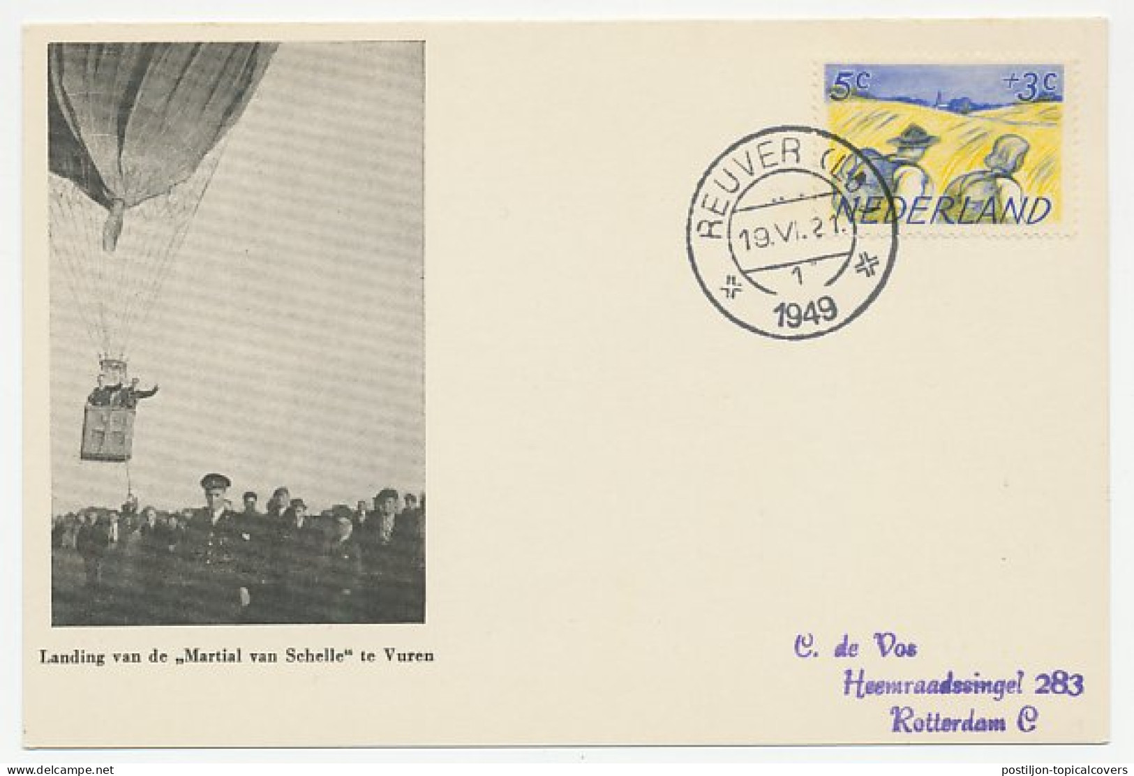 Card / Postmark Netherlands 1949 Boys Scouts Flight Air Balloon Nijmegen - Reuver - Otros & Sin Clasificación