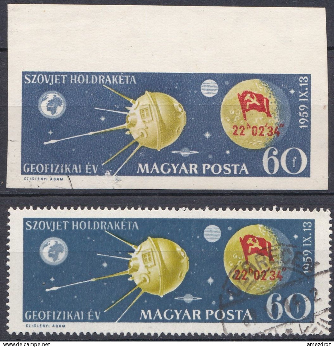 Hongrie 1959 Mi 1575A Et B ND    Atterrissage De Lunik 2 Sur La Lune (J26) - Gebraucht