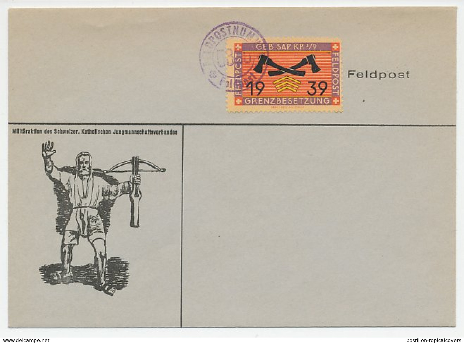 Cover / Postmark Switzerland 1939 Military - Fieldpost Vignette - Wilhelm Tell - Militares