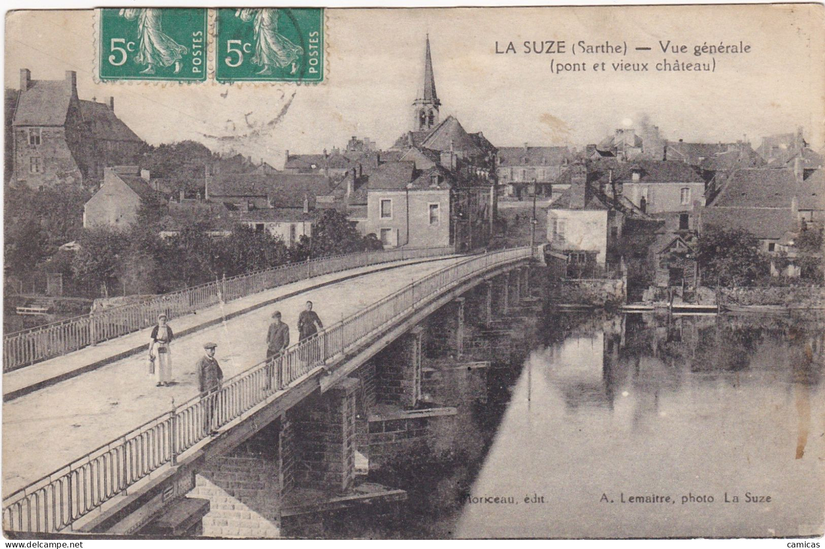 CPA: LA SUZE:  Pont Et Vieux Château, Vue Générale ,Promeneurs (voyagé 1918) - La Suze Sur Sarthe