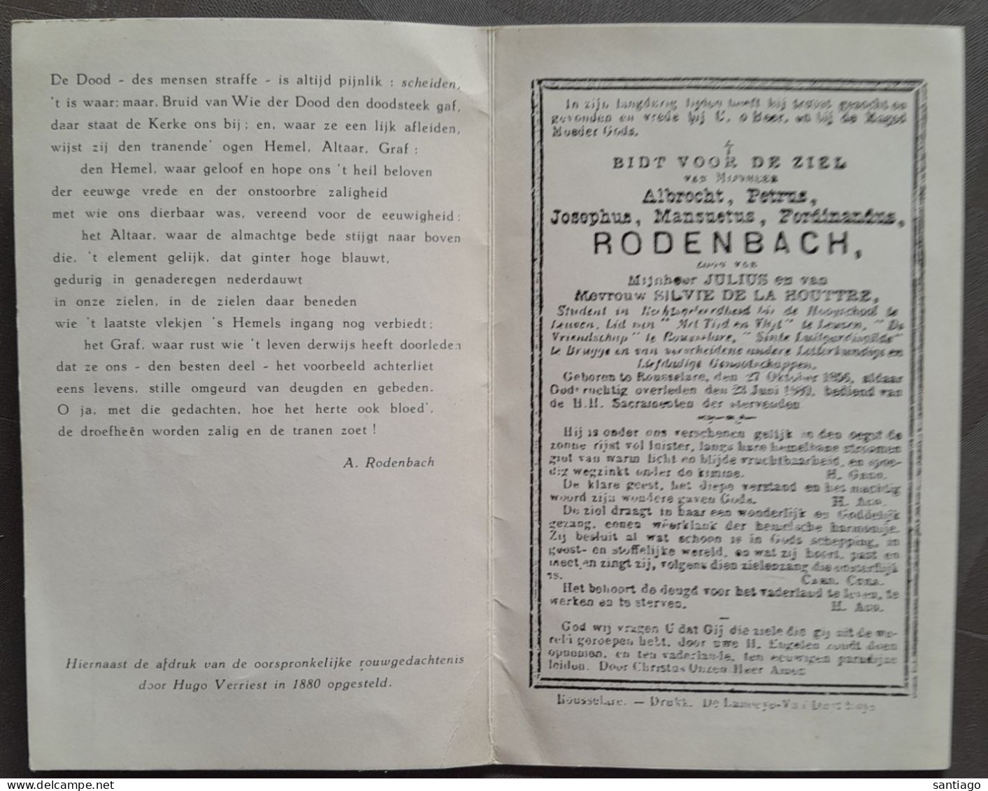 Uitgedeelde Gedachtenis In De St Michielskerk Op 24 Juni 1956 Albrecht Rodenbach - Zegels [M]