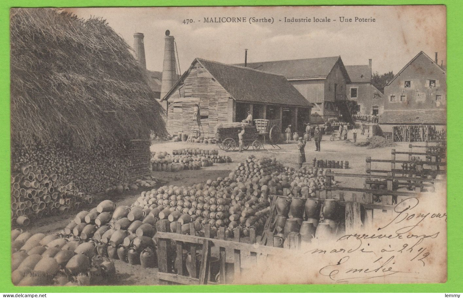 72 - MALICORNE - USINE - POTERIE - HAUTS-FOURNEAUX - PRODUCTION - CHARGEMENT- ANIMATION - Précurseur 1903 - Cliché Rare - Malicorne Sur Sarthe