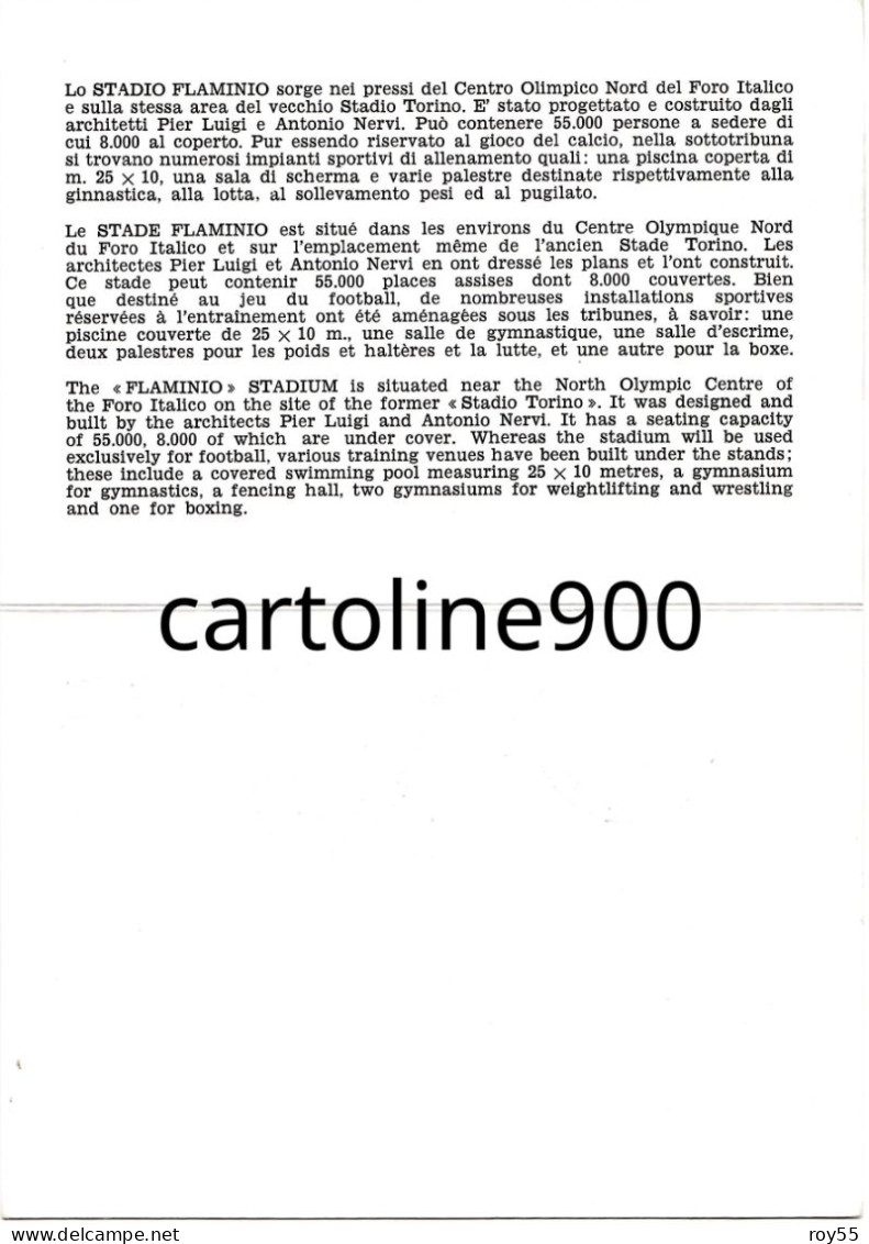 Stadio Estadio Stade Stadium Stadion Inaugurazione Stadio Flaminio1959 Olimpiadi 60 Roma Lazio (card/doppia 4.scansioni) - Football