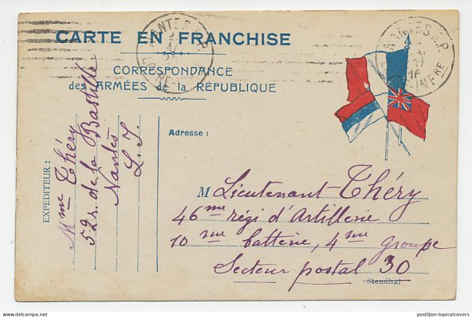 Military Service Card France 1916 Flags - Allies Postcard - France - GB / UK - WWI - Other & Unclassified